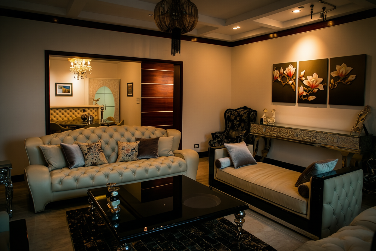 Race Course residence interior detail with timber joinery and lime plaster, Dehradun — Dios Arch Design